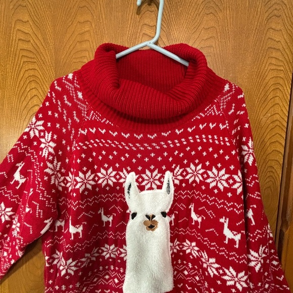 Festive Red Llama Turtleneck Sweater - Picture 10 of 10